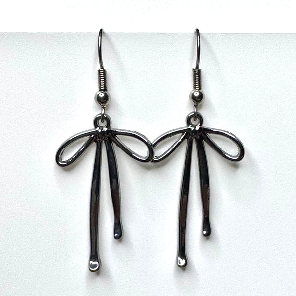 Amy Foxy Style Handmade Earrings - Ribbon Bow Charms: Gunmetal