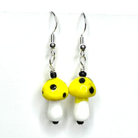 Amy Foxy Style Handmade Earrings - Glass Mushroom Beads: Yellow