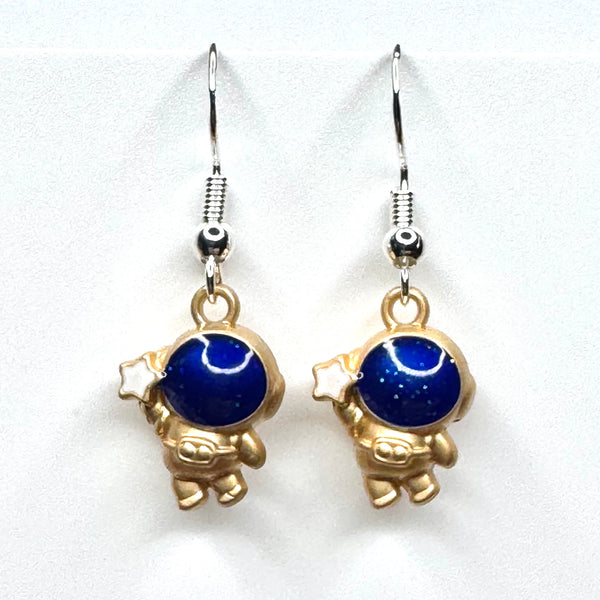 Amy Foxy Style Handmade Earrings - Touching the Stars Astronauts: Gold