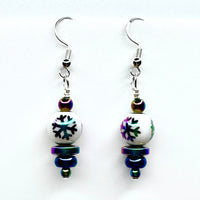 Amy Foxy Style Handmade Earrings - Rainbow Iridescent Snowflake and Rondelle Beads