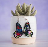 Stellar Gifts Black Frame Stained Glass Butterfly Wing Dangle Earrings