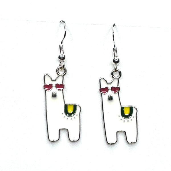 Amy Foxy Style Handmade Earrings - Happy Alpaca Llama Charms: White
