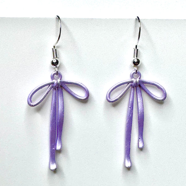 Amy Foxy Style Handmade Earrings - Ribbon Bow Charms: Lavender