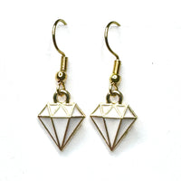 Amy Foxy Style Handmade Earrings - Diamond Shape Charm with Golden Hooks: Small White
