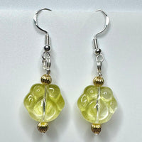 Amy Foxy Style Handmade Earrings - Olive Green Ombré Glass Cat Dog Paws with Textured Gold Beads