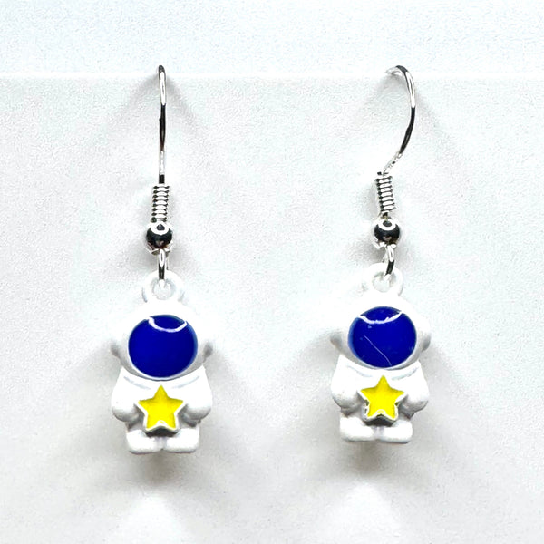 Amy Foxy Style Handmade Earrings - Holding Stars Astronauts: White