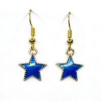 Amy Foxy Style Handmade Earrings - Small Blue Stars with Golden Hooks