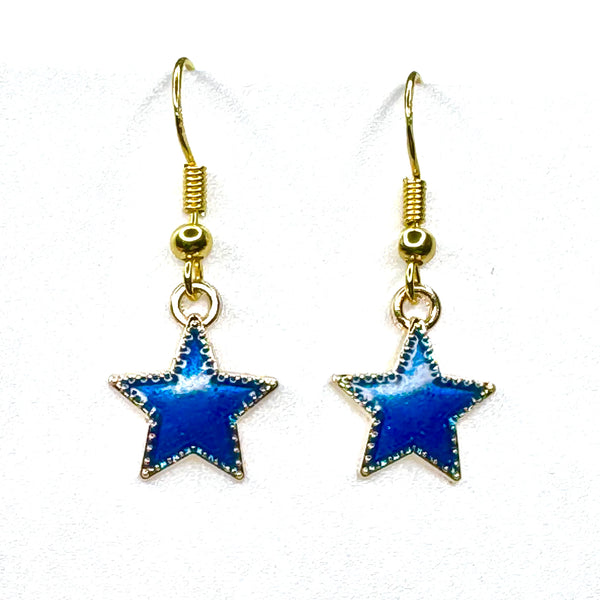 Amy Foxy Style Handmade Earrings - Small Blue Stars with Golden Hooks