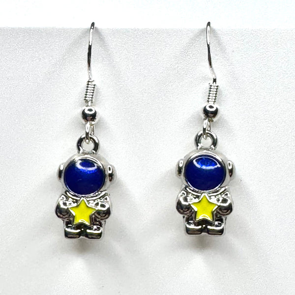 Amy Foxy Style Handmade Earrings - Holding Stars Astronauts: Silver