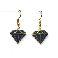 Amy Foxy Style Handmade Earrings - Diamond Shape Charm with Golden Hooks: Black