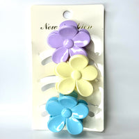 Love and Repeat Petite Flower Hair Claw Clip Set - Purple, Yellow, Blue