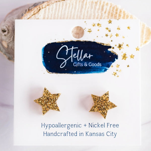 Stellar Gifts Gold Glitter Star Acrylic Stud Earrings