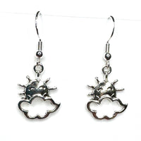 Amy Foxy Style Handmade Earrings - Celestial Silver Charms: Partly Sunny Cloud and Sun