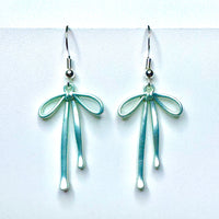 Amy Foxy Style Handmade Earrings - Ribbon Bow Charms: Icy Blue