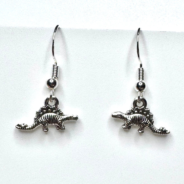 Amy Foxy Style Handmade Earrings - Silver Alloy Dinosaur Charms: Tiny Stegosaurus