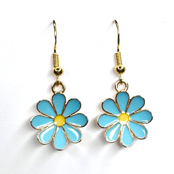 Amy Foxy Style Handmade Earrings - Daisy Flower Charms with Golden Hooks: Light Aqua