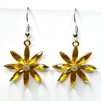 Amy Foxy Style Handmade Earrings - Rhinestone Flower Charms with Silver Hooks: Yellow