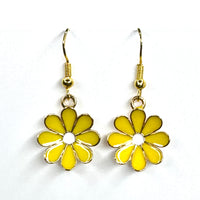 Amy Foxy Style Handmade Earrings - Daisy Flower Charms with Golden Hooks: Yellow