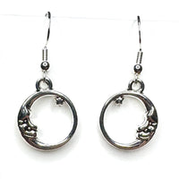 Amy Foxy Style Handmade Earrings - Celestial Silver Charms: Circle Crescent Moon