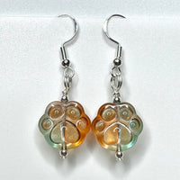 Amy Foxy Style Handmade Earrings - Orange & Green Ombré Glass Cat Dog Paws with Silver Beads