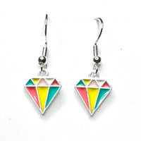 Amy Foxy Style Handmade Earrings - Diamond Shape Enamel Charms: Small White Multicolor