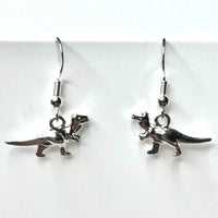 Amy Foxy Style Handmade Earrings - Silver Alloy Dinosaur Charms: Tiny T-Rex