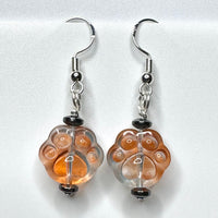 Amy Foxy Style Handmade Earrings - Orange & Light Blue Ombré Glass Cat Dog Paws with Hematite Beads