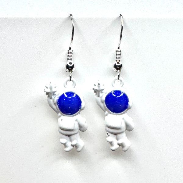 Amy Foxy Style Handmade Earrings - Reaching for the Stars Astronauts: White