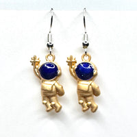 Amy Foxy Style Handmade Earrings - Reaching for the Stars Astronauts: Gold