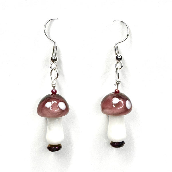 Amy Foxy Style Handmade Earrings - Glass Mushroom Beads: Smoky Mauve