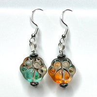 Amy Foxy Style Handmade Earrings - Orange & Green Ombré Glass Cat Dog Paws with Hematite Beads