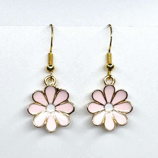 Amy Foxy Style Handmade Earrings - Daisy Flower Charms with Golden Hooks: Pale Pink