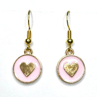 Amy Foxy Style Handmade Earrings - Little Heart Circle Charms with Golden Hooks: Pale Pink