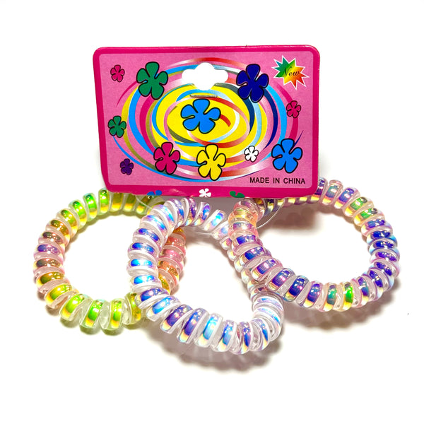 Funteze - Spiral Telephone Cord Hair Ties - Holographic Pink Multi