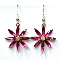 Amy Foxy Style Handmade Earrings - Rhinestone Flower Charms with Silver Hooks: Pink