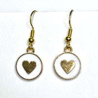 Amy Foxy Style Handmade Earrings - Little Heart Circle Charms with Golden Hooks: White