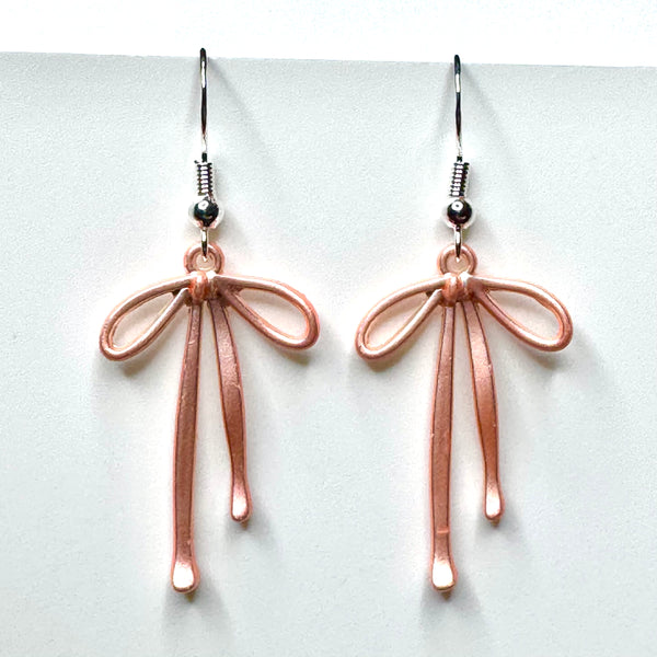 Amy Foxy Style Handmade Earrings - Ribbon Bow Charms: Ballet Pink