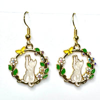 Amy Foxy Style Handmade Earrings - Playful Cat and Butterfly Charm with Golden Hooks: Ivory