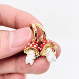 Mio Queena - Enamel Cute Mushroom Huggie Hoop Earrings