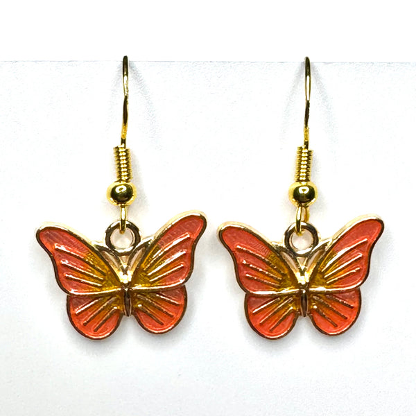 Amy Foxy Style Handmade Earrings - Butterfly Charms with Golden Hooks: Orange and Gold Wings