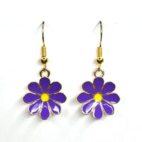 Amy Foxy Style Handmade Earrings - Daisy Flower Charms with Golden Hooks: Purple