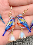 Mio Queena - Resin Bird Flower Dangle Earrings: Blue Multi