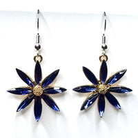 Amy Foxy Style Handmade Earrings - Rhinestone Flower Charms with Silver Hooks: Navy Blue