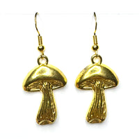 Amy Foxy Style Handmade Earrings - Mushroom Charms with Golden Hooks: Shiny Gold