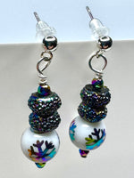 Amy Foxy Style Handmade Post Earrings - Rainbow Iridescent Snowflake and Textured Rondelle Beads