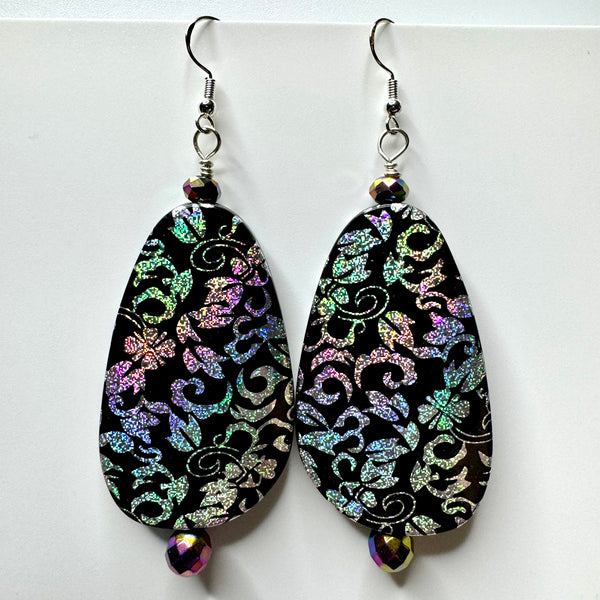 Amy Foxy Style Handmade Earrings - Holographic Flourish Beads with Faceted Accents