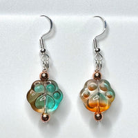 Amy Foxy Style Handmade Earrings - Orange & Green Ombré Glass Cat Dog Paws with Copper Beads