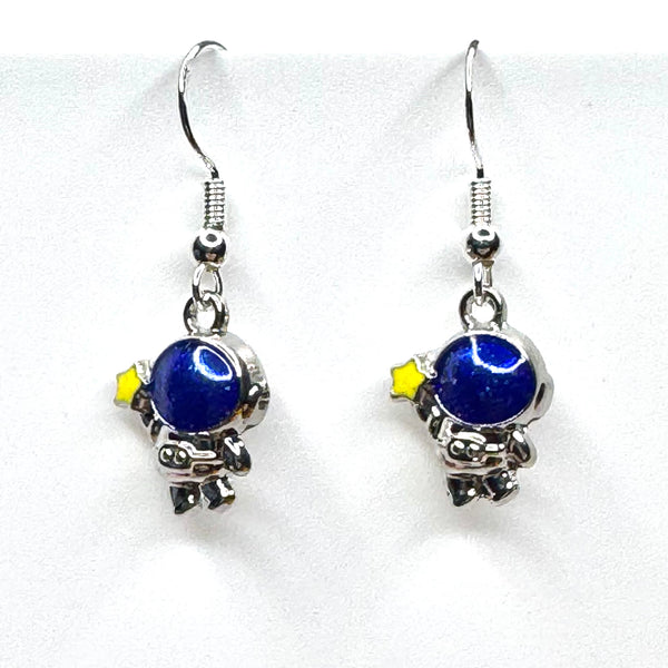 Amy Foxy Style Handmade Earrings - Touching the Stars Astronauts: Silver