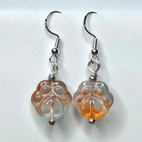 Amy Foxy Style Handmade Earrings - Orange & Light Blue Ombré Glass Cat Dog Paws with Pastel Hematite Beads