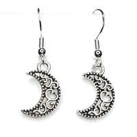 Amy Foxy Style Handmade Earrings - Celestial Silver Charms: Filigree Crescent Moon